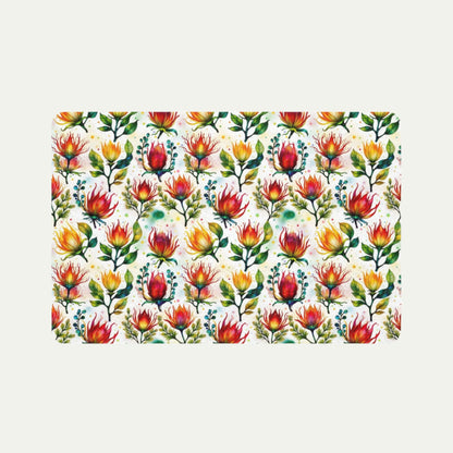 Red and Yellow  Floral Pet Food Mat (12x18) top