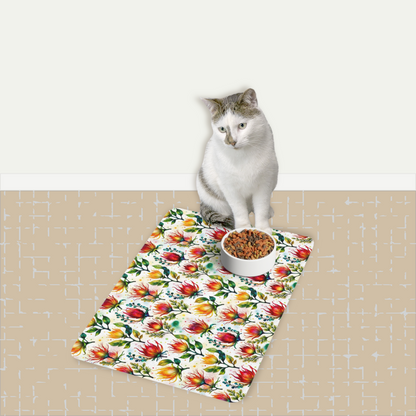 Red and Yellow Floral Pet Food Mat (12x18)