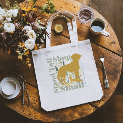 Reusable Cotton Shopping Tote Bag - Stand Tall, ShopProudly Green & Gold on Table