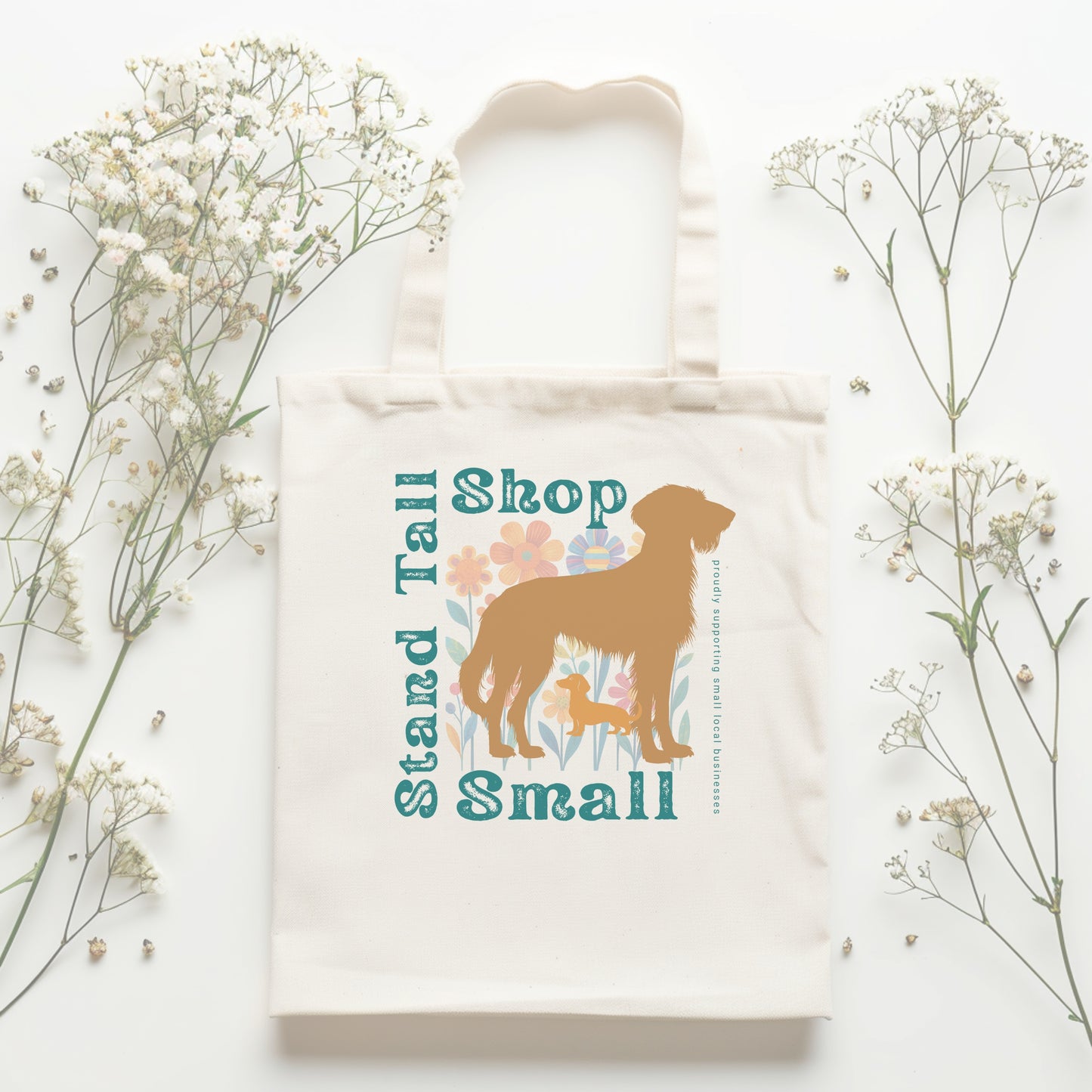 Reusable Cotton Shopping Tote Bag - Stand Tall, Shop Retro Chic Flat Lay