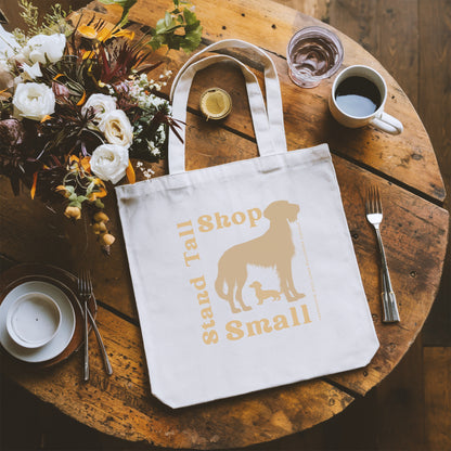 Reusable Cotton Shopping Tote Bag - Stand Tall, Shop The New Brown Bag On Table