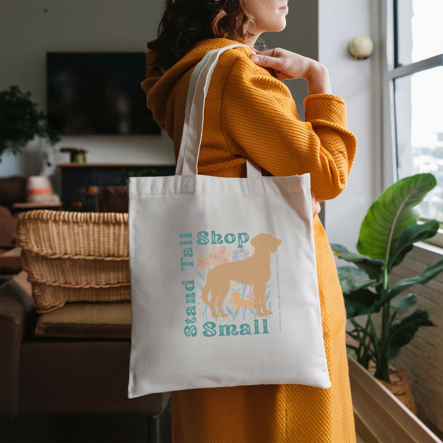 Reusable Cotton Shopping Tote Bag - Stand Tall, Shop Retro-Chic at Window