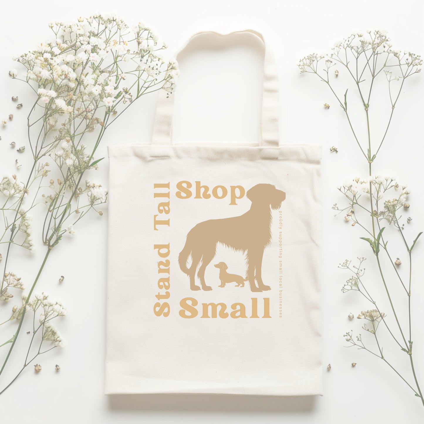 Reusable Cotton Shopping Tote Bag - Stand Tall, Shop The New Brown Bag Flat Lay