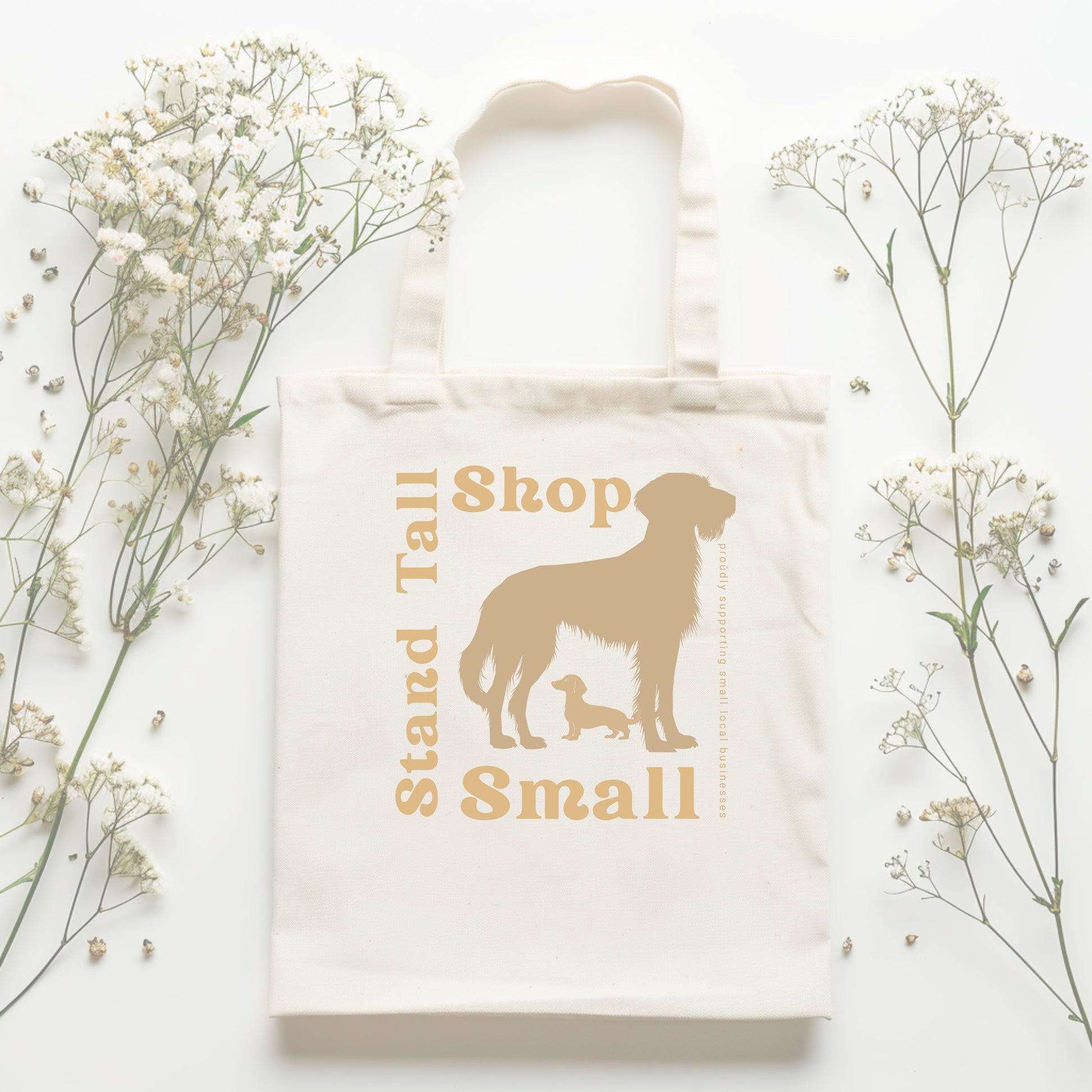 Reusable Cotton Shopping Tote Bag - Stand Tall, Shop The New Brown Bag Flat Lay