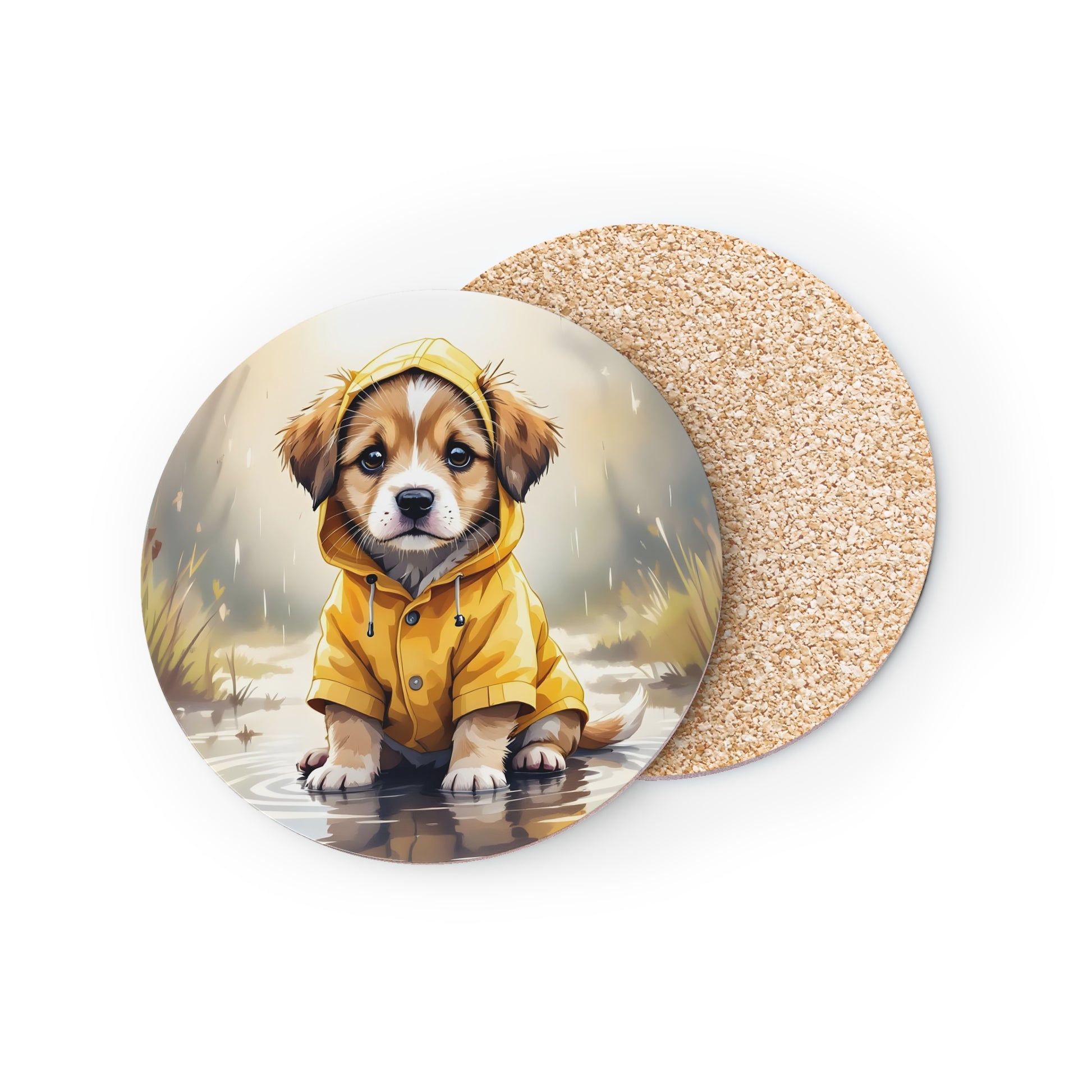 Round Coaster with Puppy in Autumnal Scene both sides