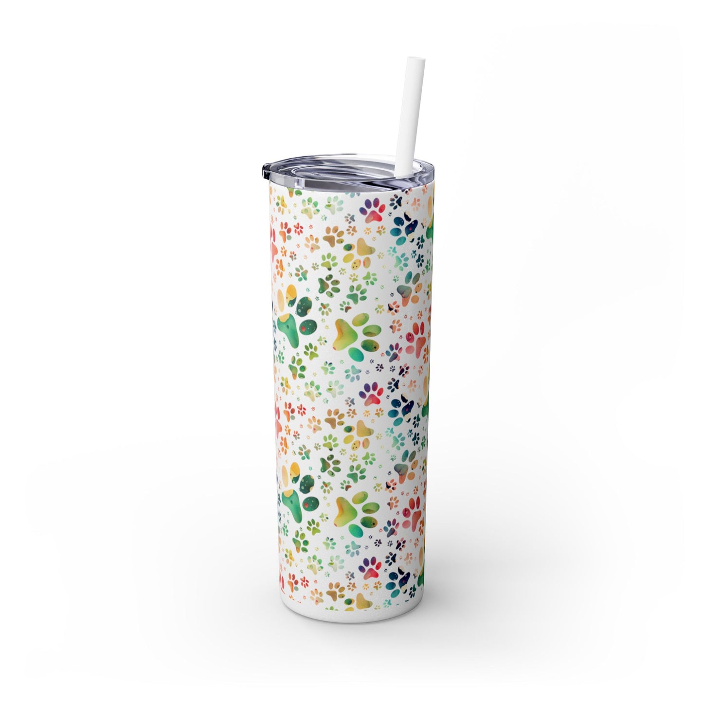Skinny Tumbler with Straw, 20oz| Colorful Paw Print Water Bottle with Straw| Metal Drink Bottle| Rainbow-Splash Moonrock glossy - right