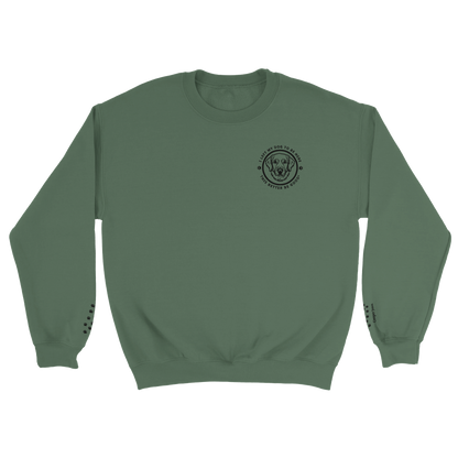 Soft Blend Sweatshirt– 'I LEFT MY DOG TO BE HERE' Circle Design with Dog Breed sport military green