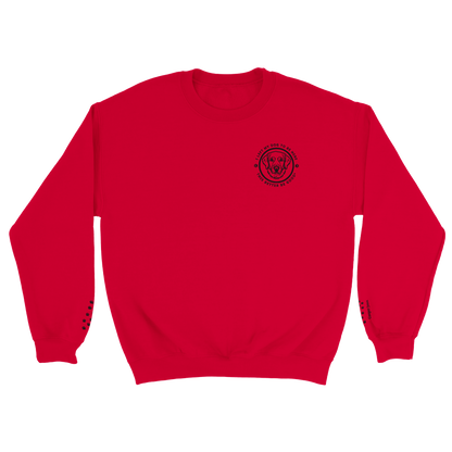 Soft Blend Sweatshirt– 'I LEFT MY DOG TO BE HERE' Circle Design with Dog Breed sport red