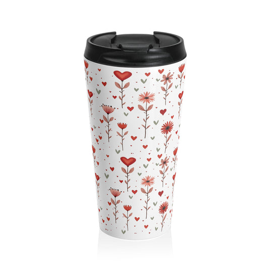Stainless Steel Travel Mug | Pink Flower Print |Insulated front