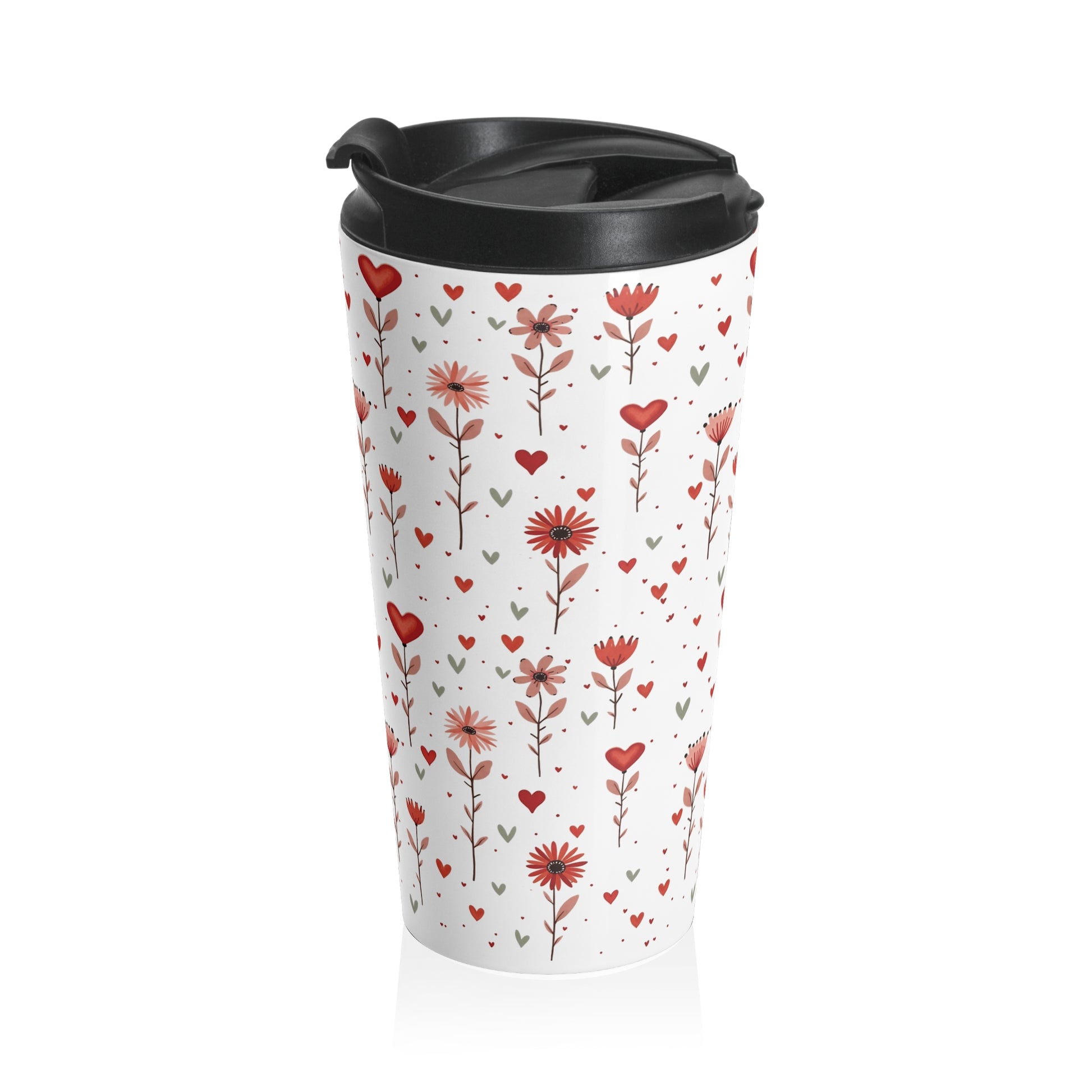 Stainless Steel Travel Mug | Pink Flower Print |Insulated left