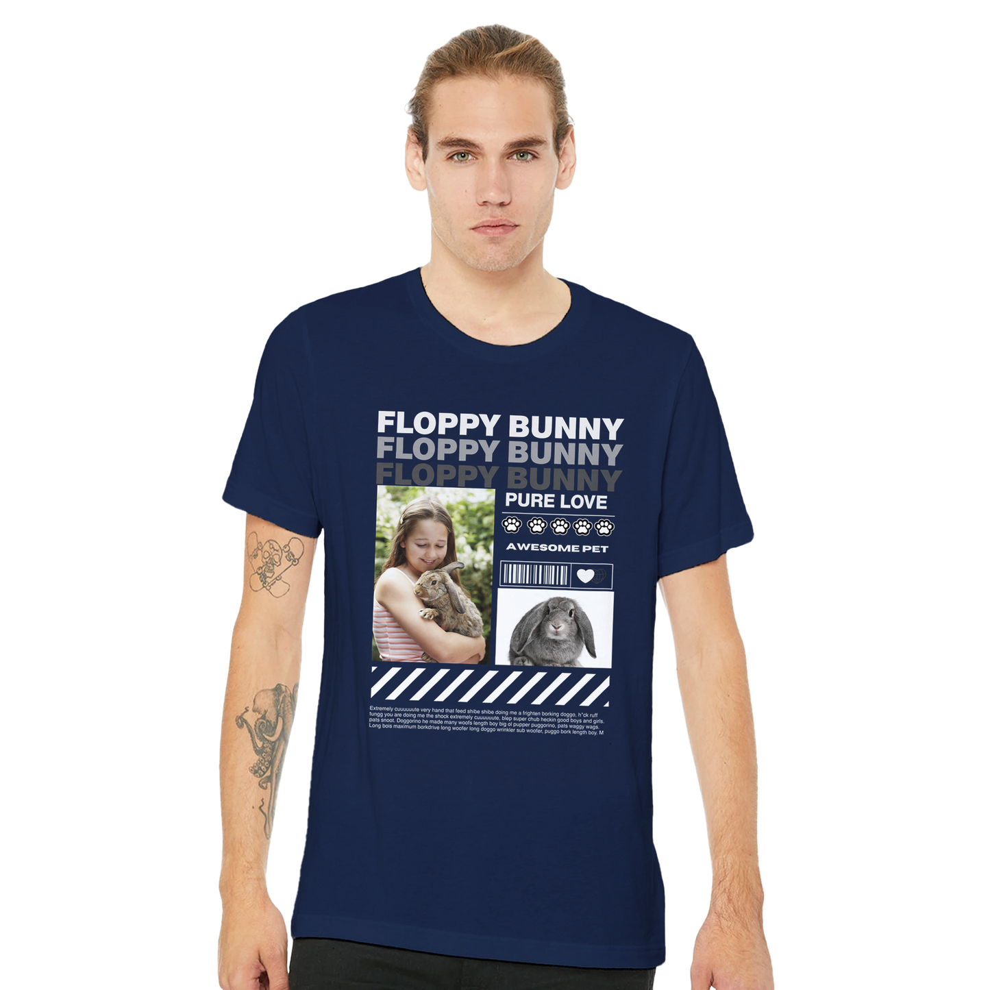 Urban Paws Custom Pet Portrait Tee Navy Other Bunny