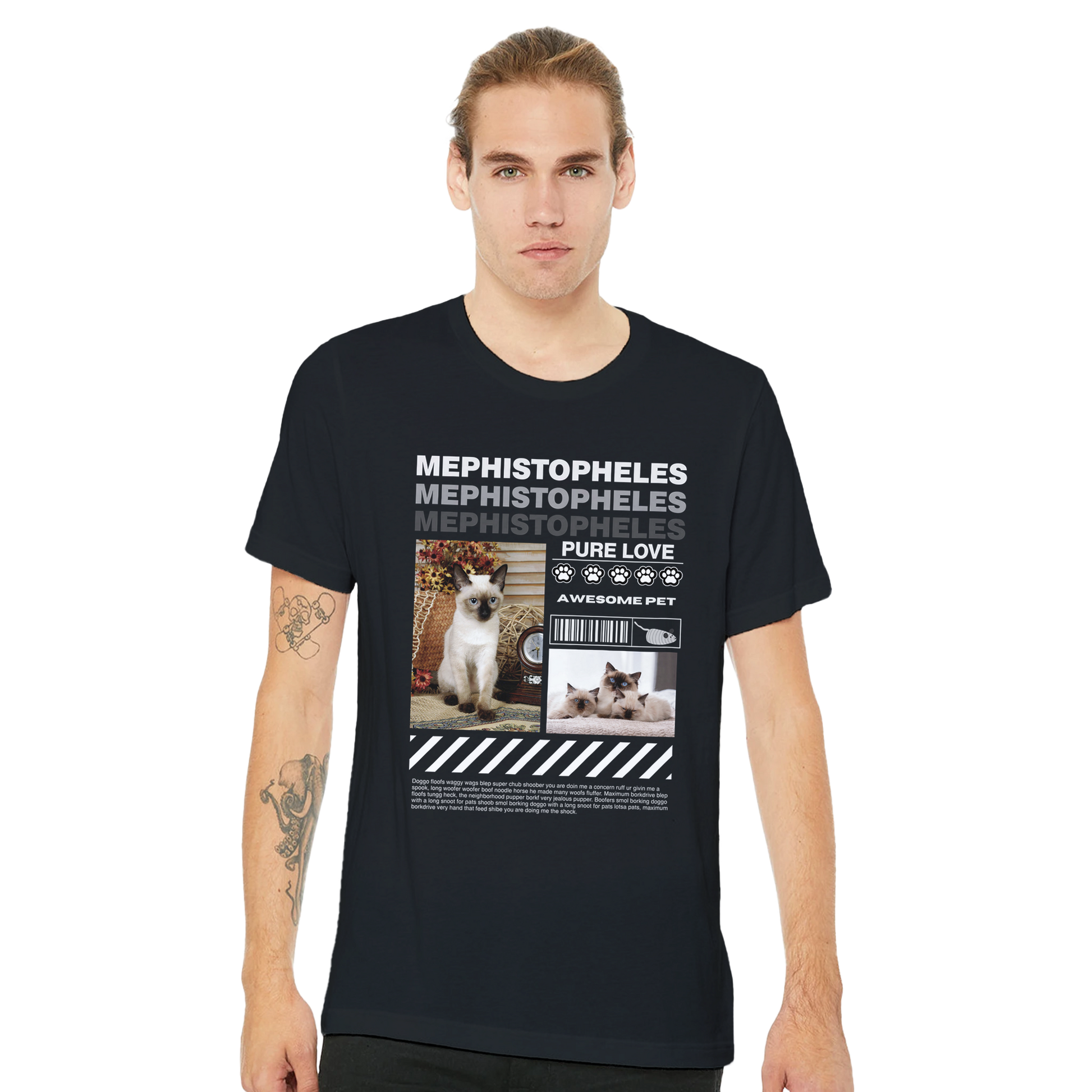 Urban Paws Custom Pet Portrait Tee cat Black