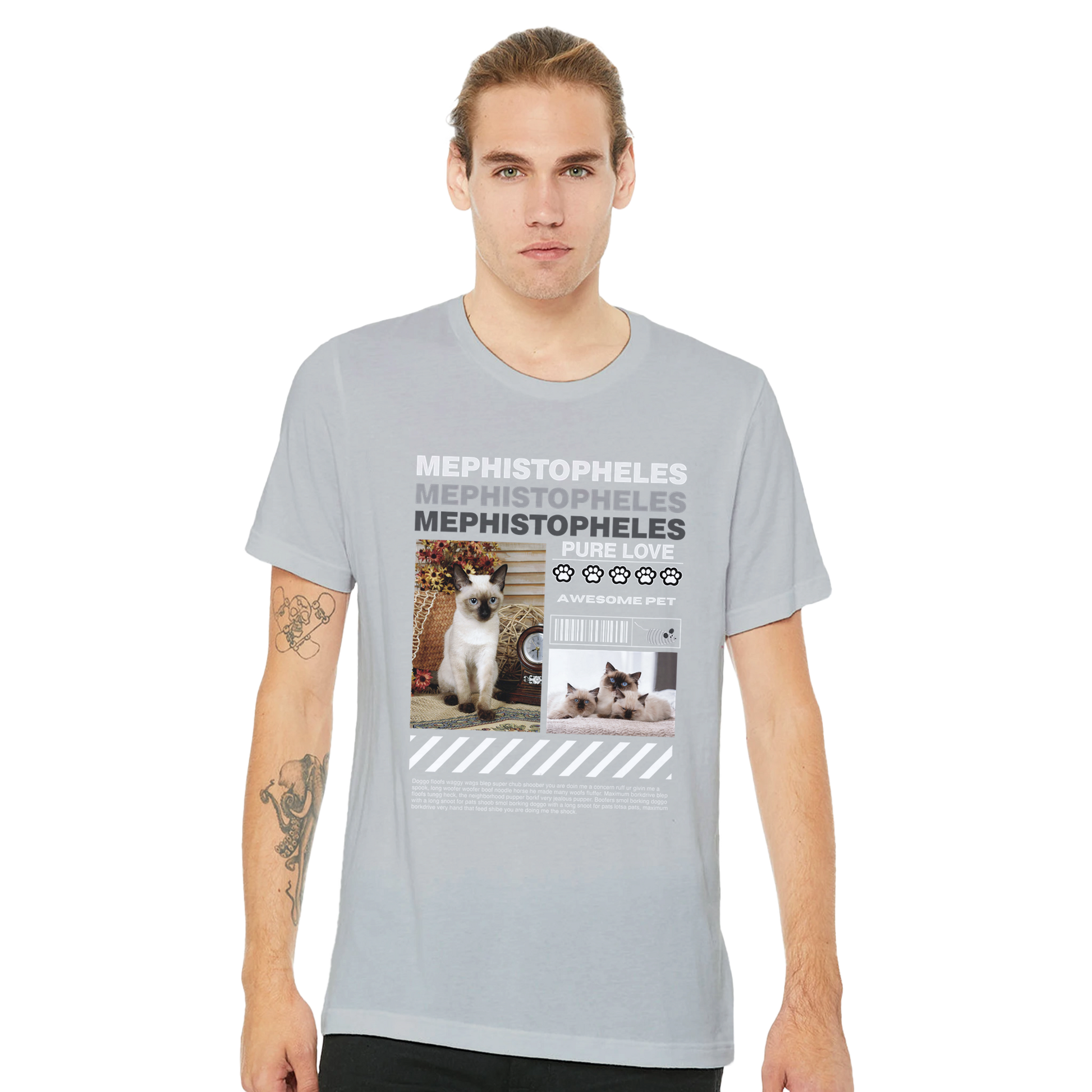 Urban Paws Custom Pet Portrait Tee cat silver