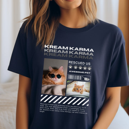 Urban Paws Custom Pet Portrait Tee context Navy Cat