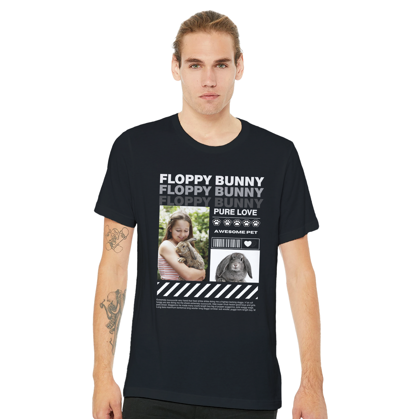 Urban Paws Custom Pet Portrait Tee other Black bunny