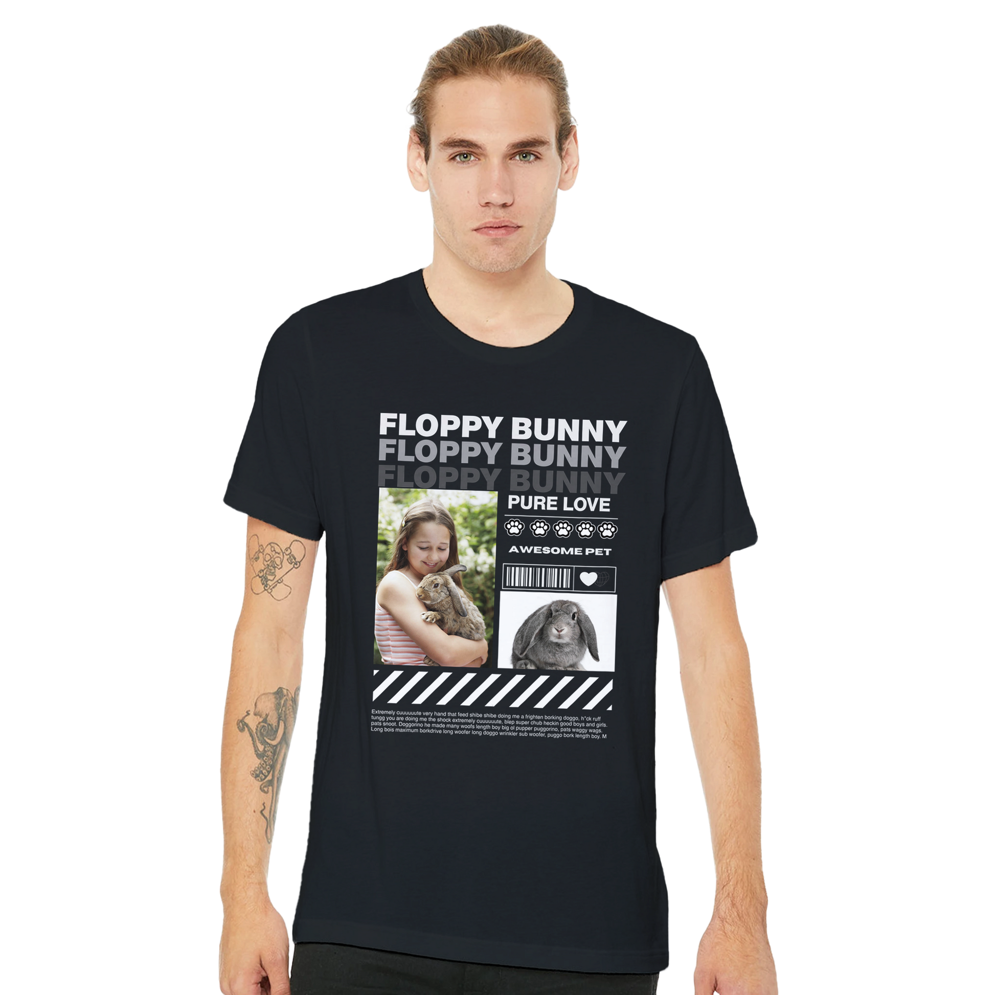 Urban Paws Custom Pet Portrait Tee other Black bunny