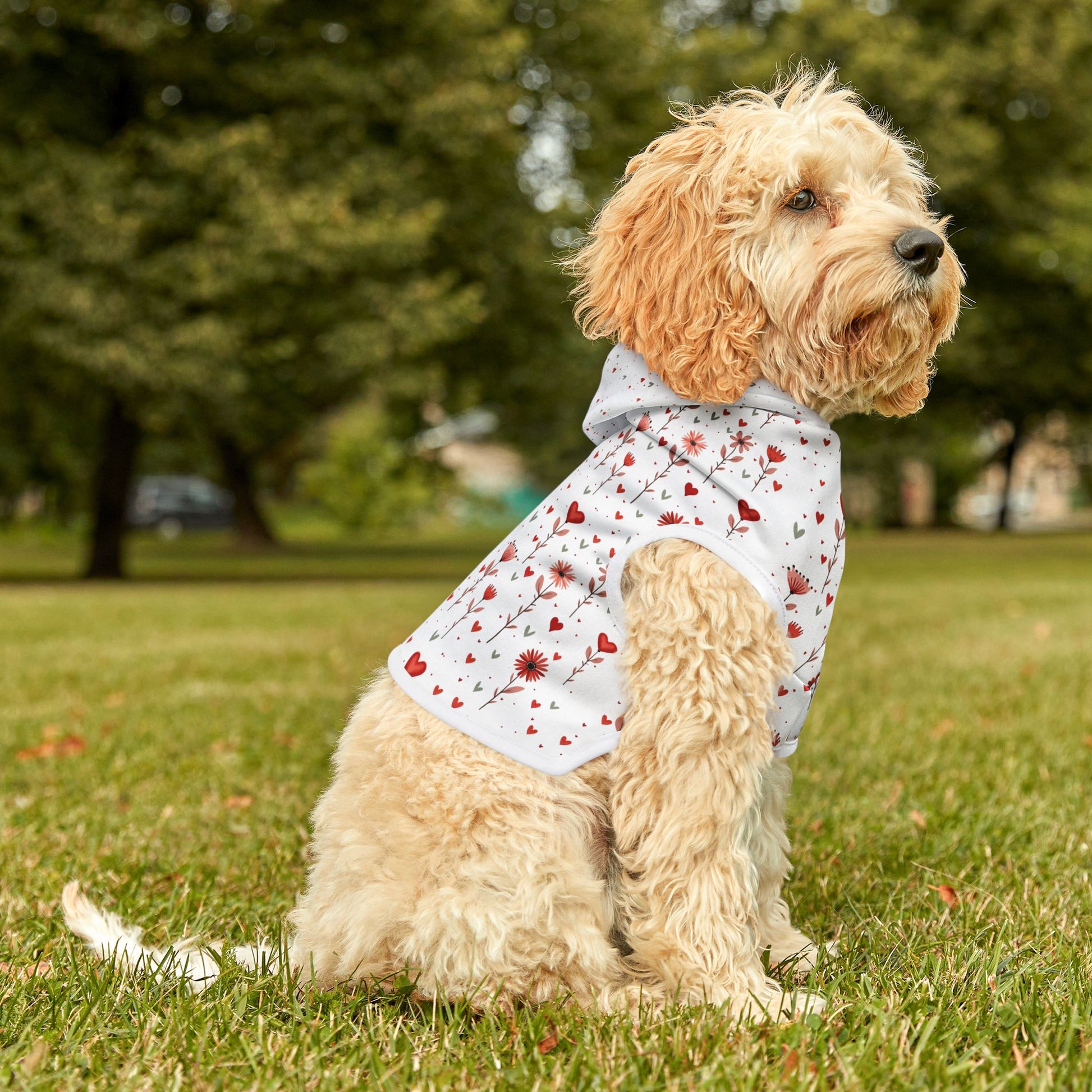 Valentine's Day Hoodie for Dogs | Pet Hoodie| Pink Floral Print Dog and Cat Sweatshirt context 1