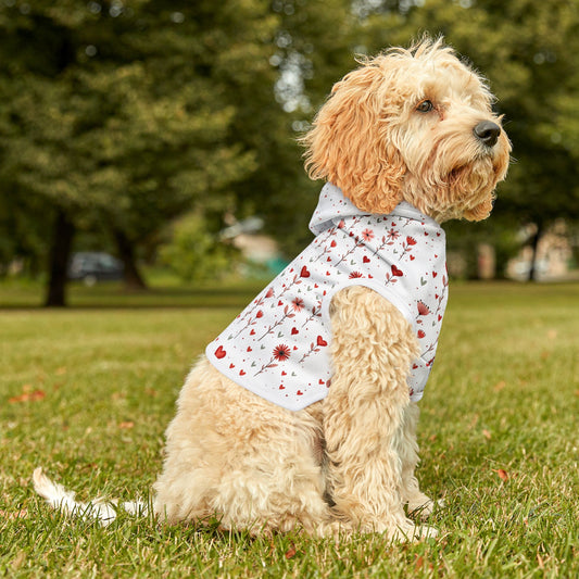 Valentine's Day Hoodie for Dogs | Pet Hoodie| Pink Floral Print Dog and Cat Sweatshirt context 1