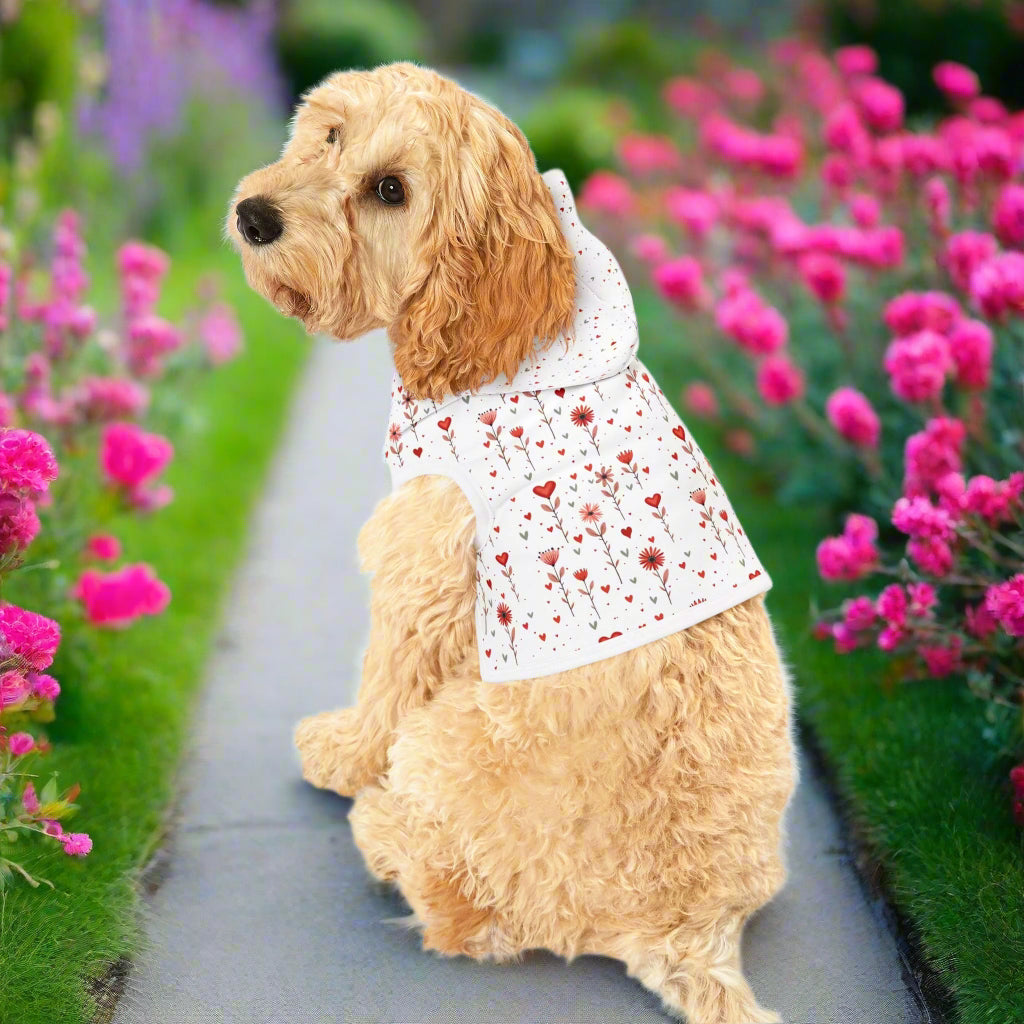 Valentine's Day Hoodie for Dogs | Pet Hoodie| Pink Floral Print Dog and Cat Sweatshirt context back