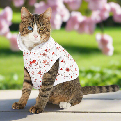 Valentine's Day Hoodie for Dogs | Pet Hoodie| Pink Floral Print Dog and Cat Sweatshirt context cat