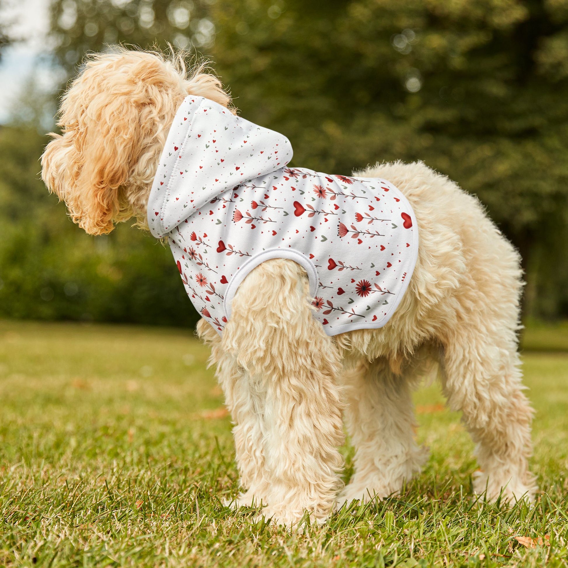 Valentine's Day Hoodie for Dogs | Pet Hoodie| Pink Floral Print Dog and Cat Sweatshirt context dog