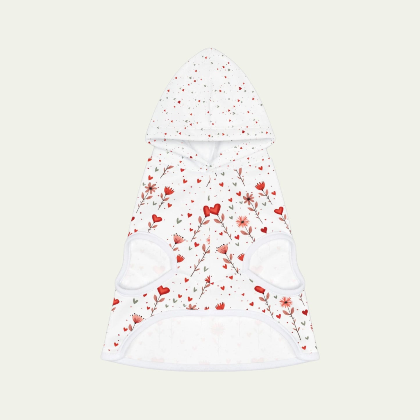 Valentine's Day Hoodie for Dogs | Pet Hoodie| Pink Floral Print Dog and Cat Sweatshirt showing leg openings