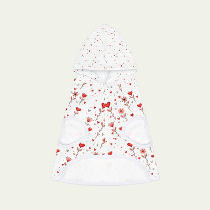 Valentine's Day Hoodie for Dogs | Pet Hoodie| Pink Floral Print Dog and Cat Sweatshirt showing leg openings