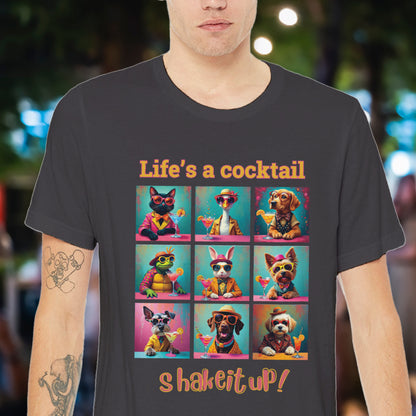 Vibrant Animal Cocktail T-Shirt – Fun Tee Design for Night Out context vintage black