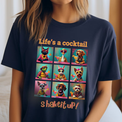Vibrant Animal Cocktail T-Shirt – Fun Tee Design for Night Out context navy