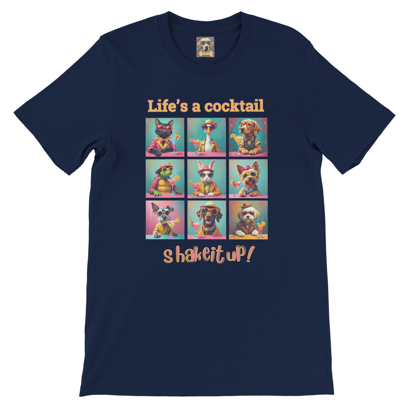 Vibrant Animal Cocktail T-Shirt – Fun Tee Design for Night Out Navy nb
