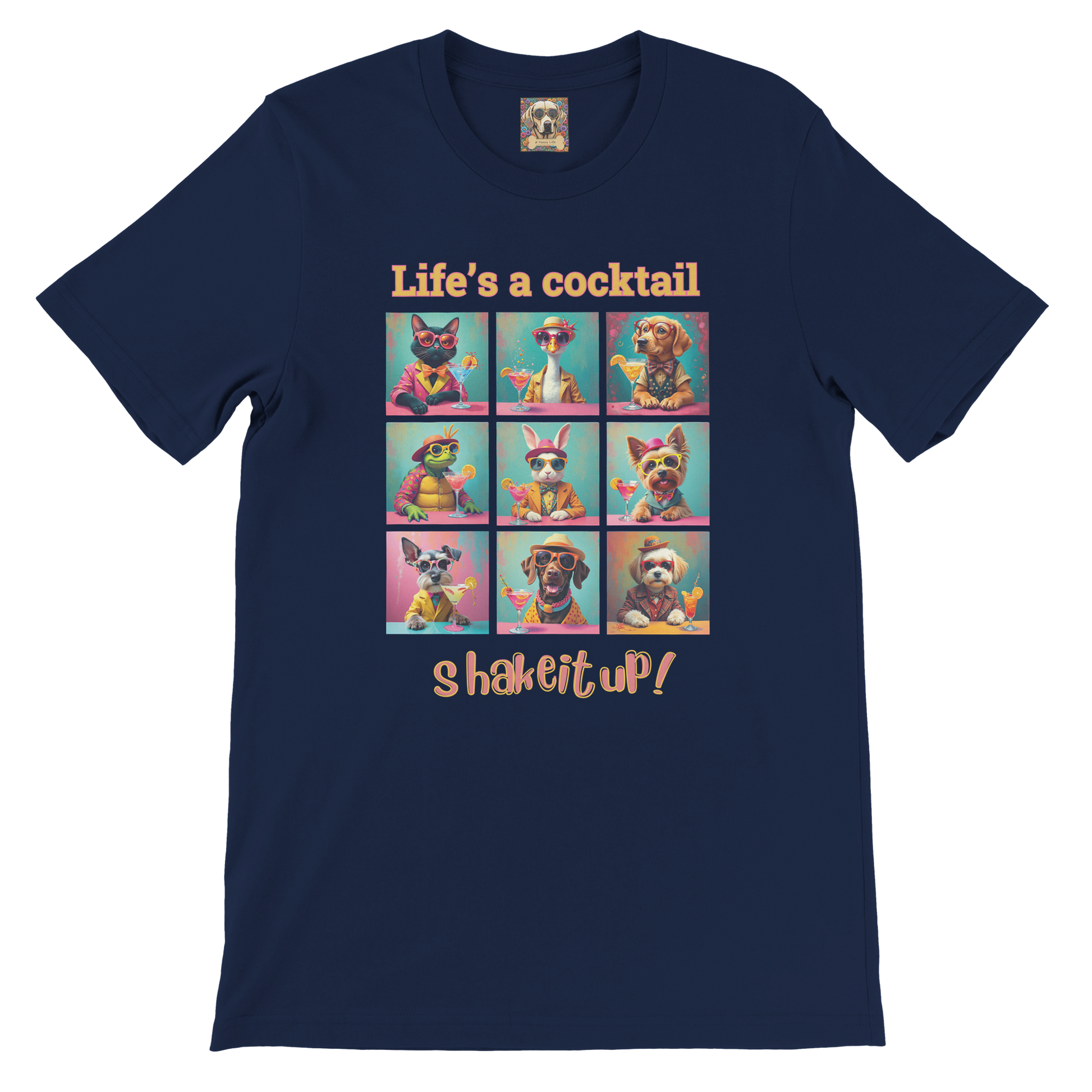 Vibrant Animal Cocktail T-Shirt – Fun Tee Design for Night Out Navy nb