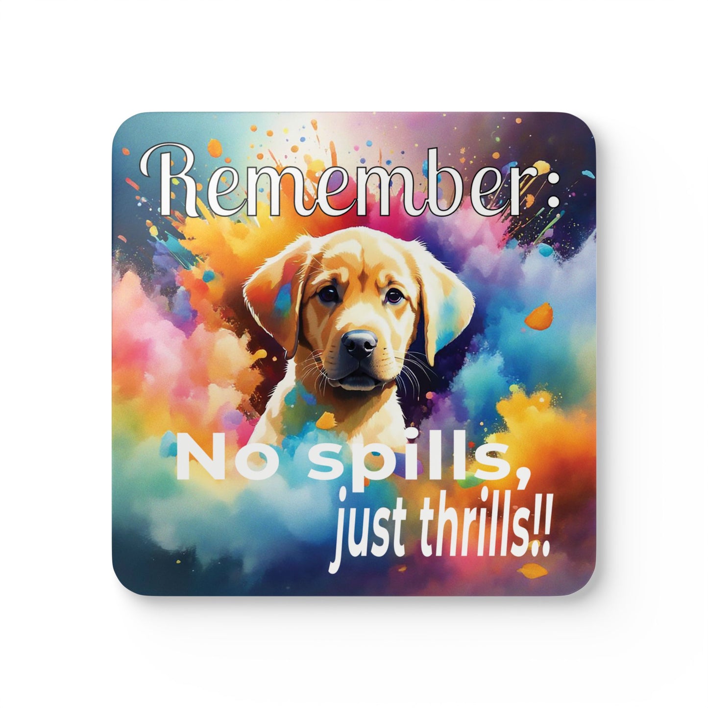Vibrant Labrador Puppy Funny Coaster Set - "No spills, just thrills!!"