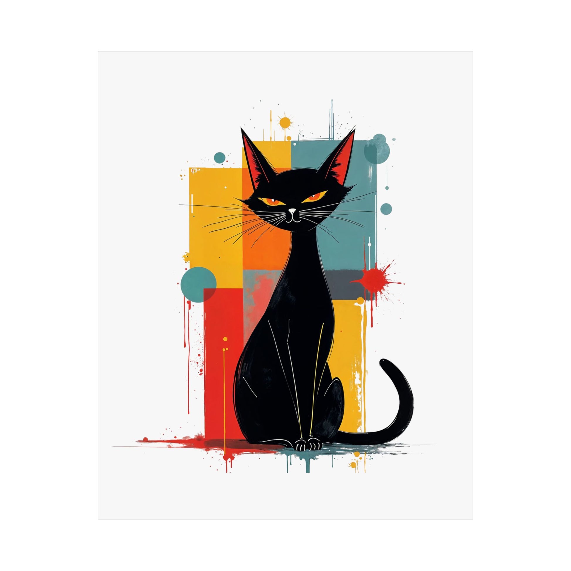 Vibrant Mid-Century Modern Cat Matte Vertical Poster - Statement Wall Decor  8 X 10 inches