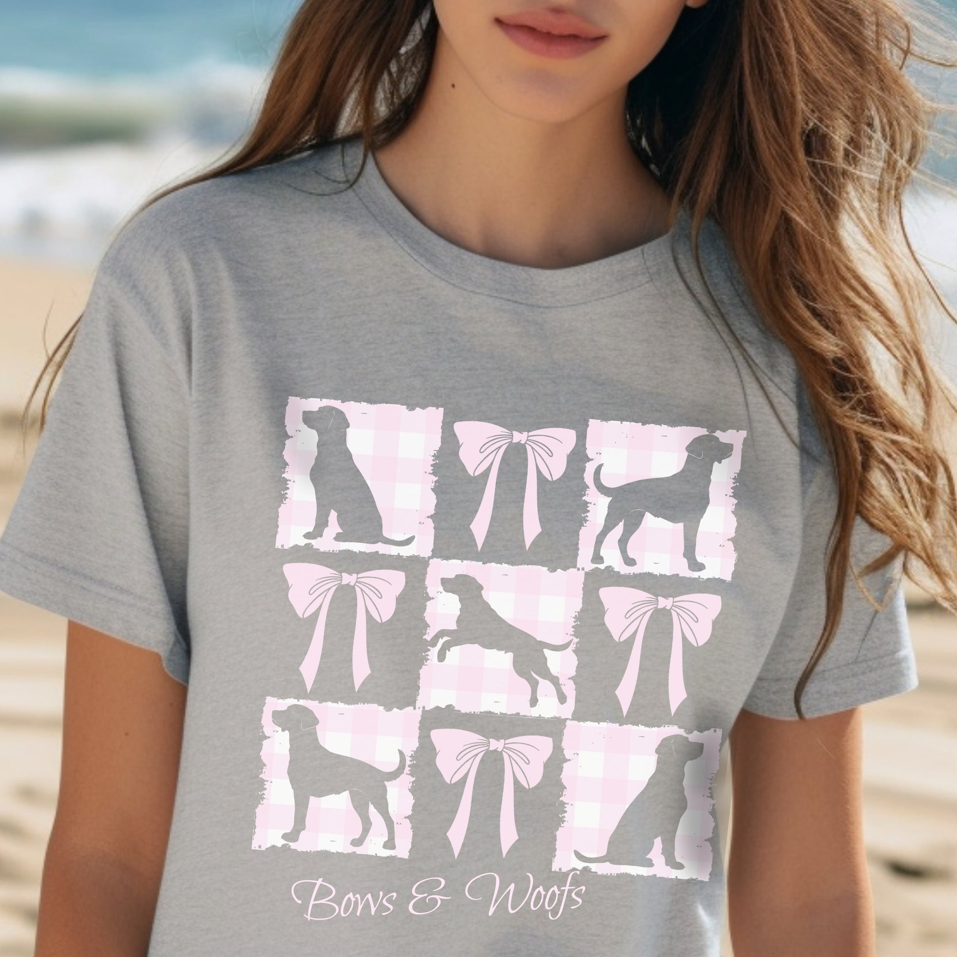 Vintage-Inspired Coquette Tee – Labradors, Bows & Cherry Cream Gingham Context Athletic Heather