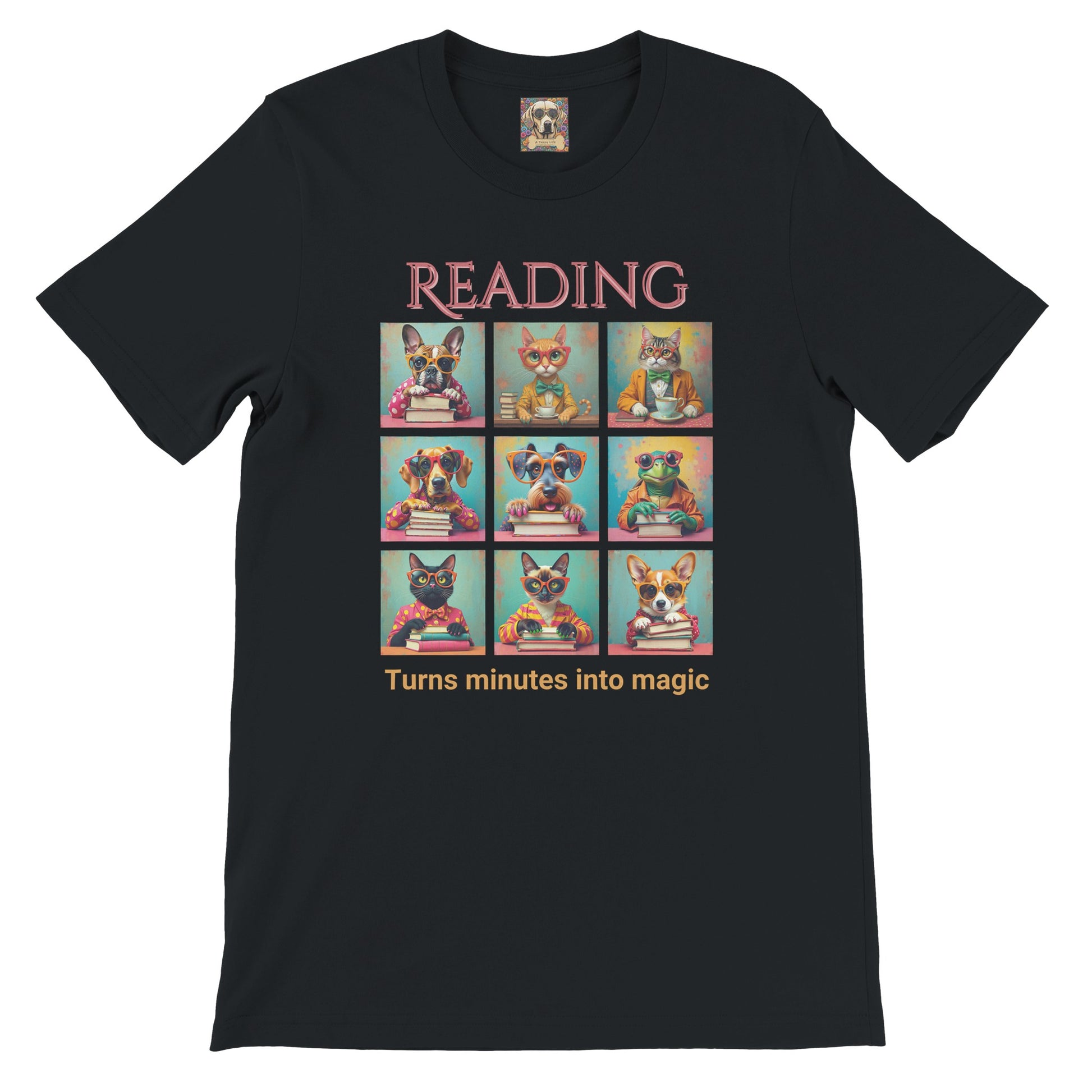 Whimsical Book Quote Reading Aesthetic Graphic T-Shirt – Vibrant Animal Design for Book Lovers  Black