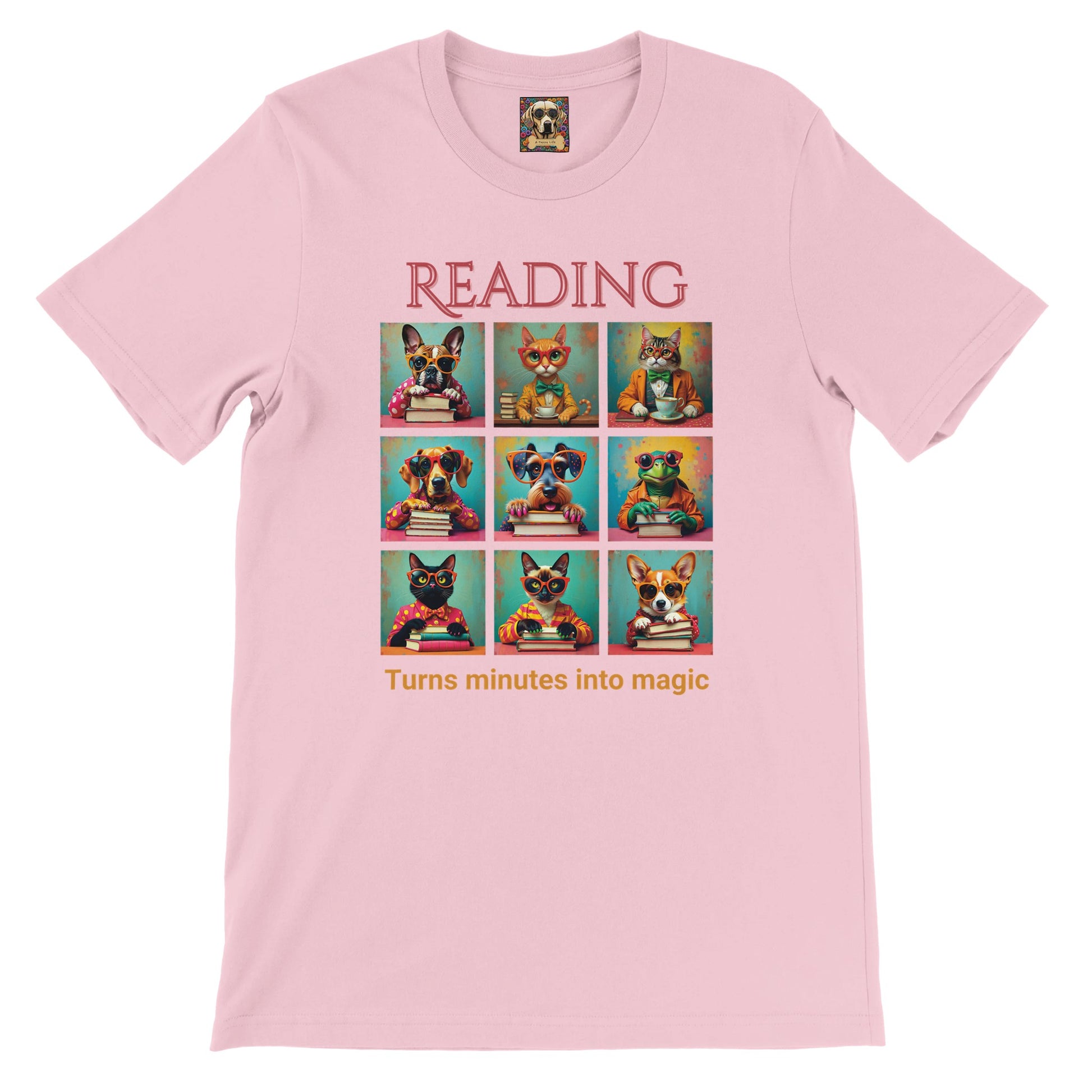 Whimsical Book Quote Reading Aesthetic Graphic T-Shirt – Vibrant Animal Design for Book Lovers Light Pink