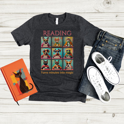 Whimsical Book Quote Reading Aesthetic Graphic T-Shirt – Vibrant Animal Design for Book Lovers  outfit idea Dark Heather tee