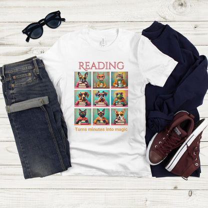Whimsical Book Quote Reading Aesthetic Graphic T-Shirt – Vibrant Animal Design for Book Lovers  outfit idea white tee