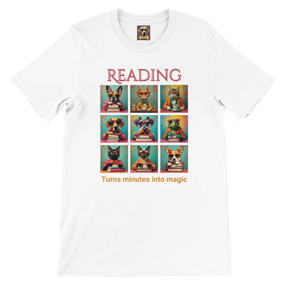 Whimsical Book Quote Reading Aesthetic Graphic T-Shirt – Vibrant Animal Design for Book Lovers white