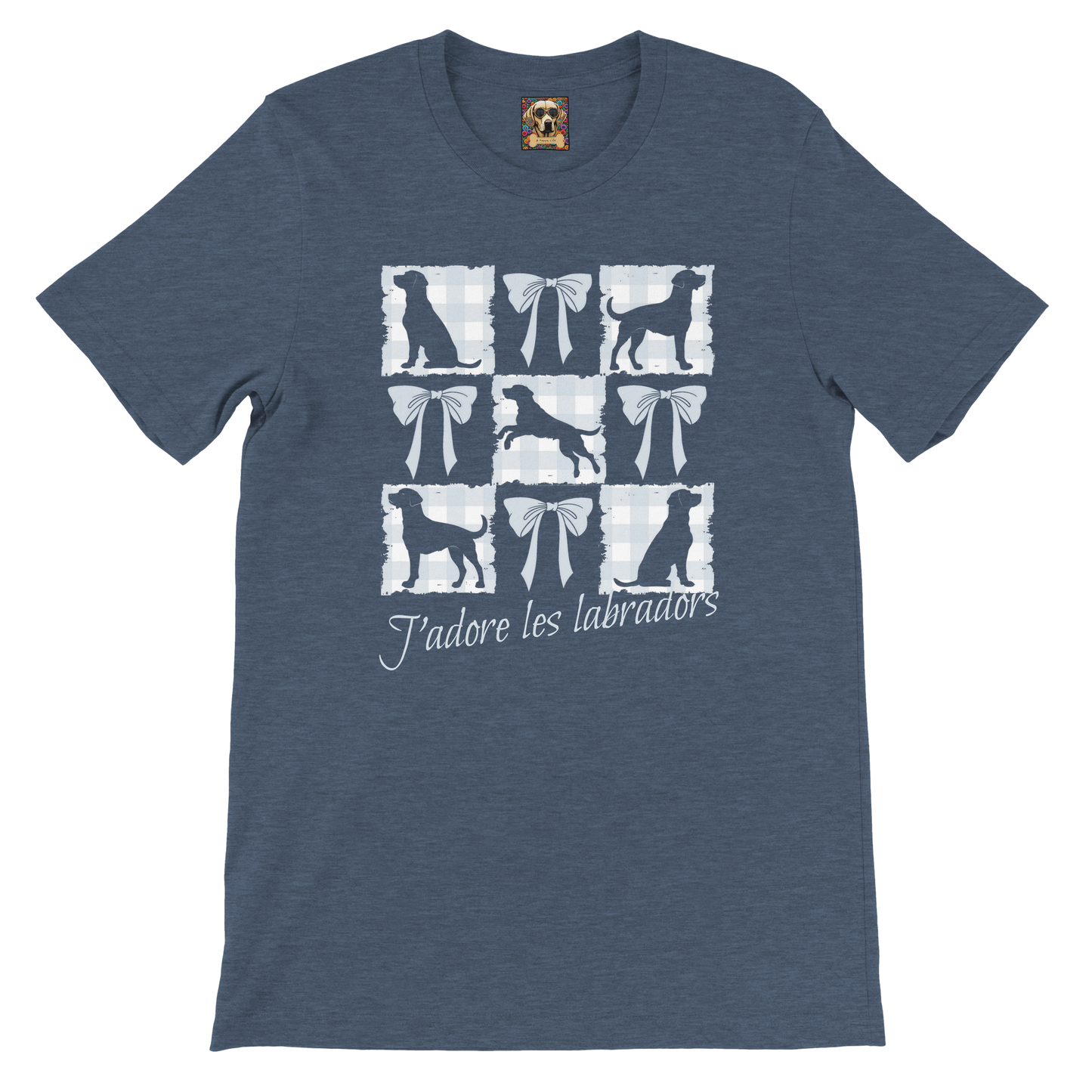Vintage-Inspired Coquette Tee – Labradors, Bows & Powder Blue Gingham
