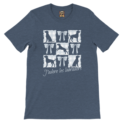 Vintage-Inspired Coquette Tee – Labradors, Bows & Powder Blue Gingham