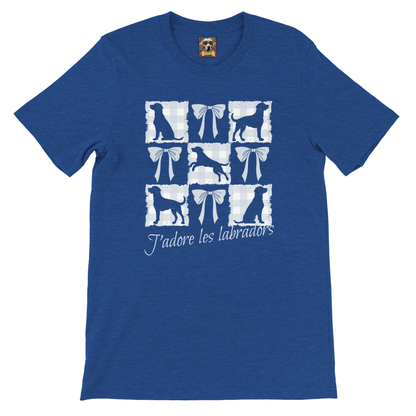 Vintage-Inspired Coquette Tee – Labradors, Bows & Powder Blue Gingham