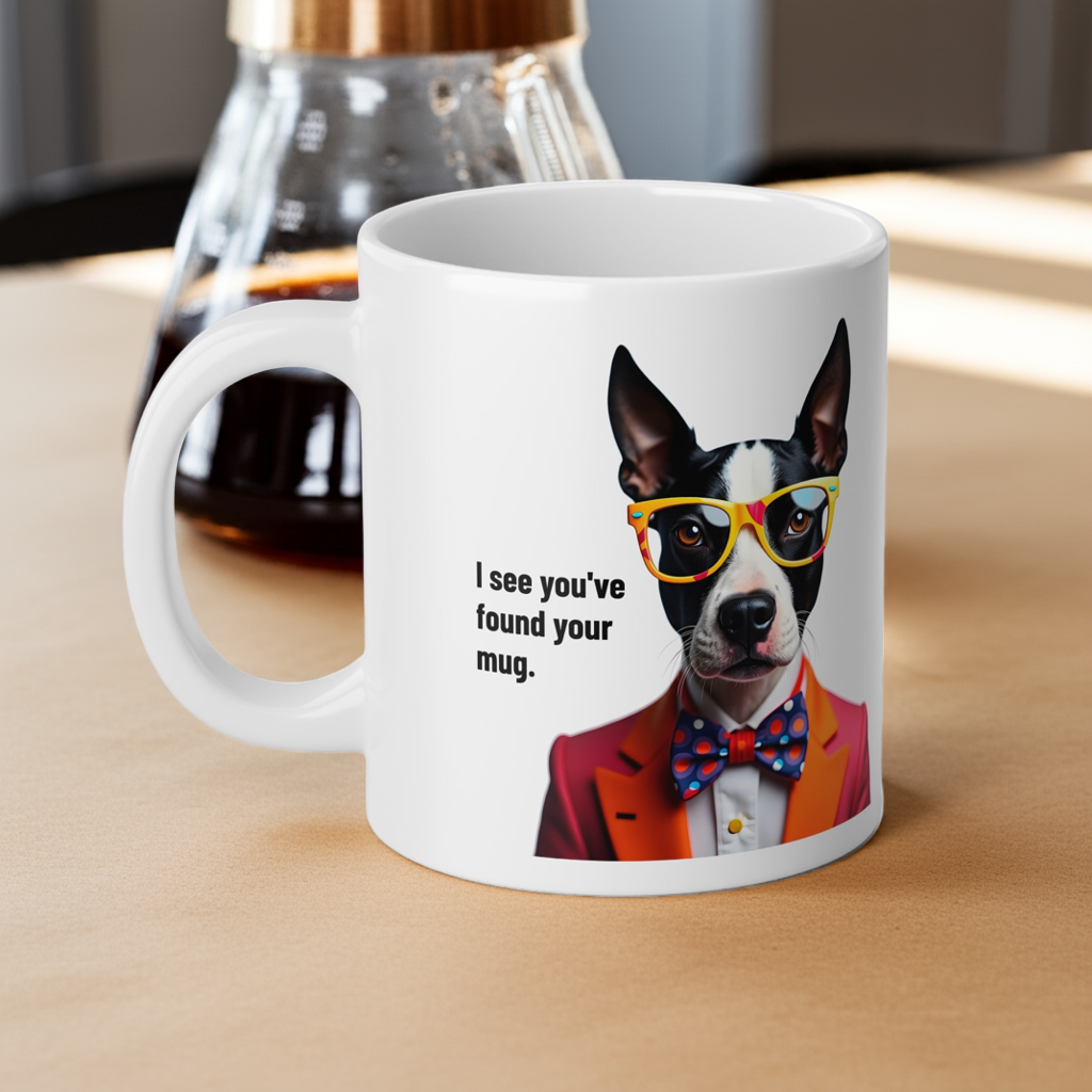 Jumbo, 20oz Funny Mug,  Bull Terrier Dog Wearing Sunglasses