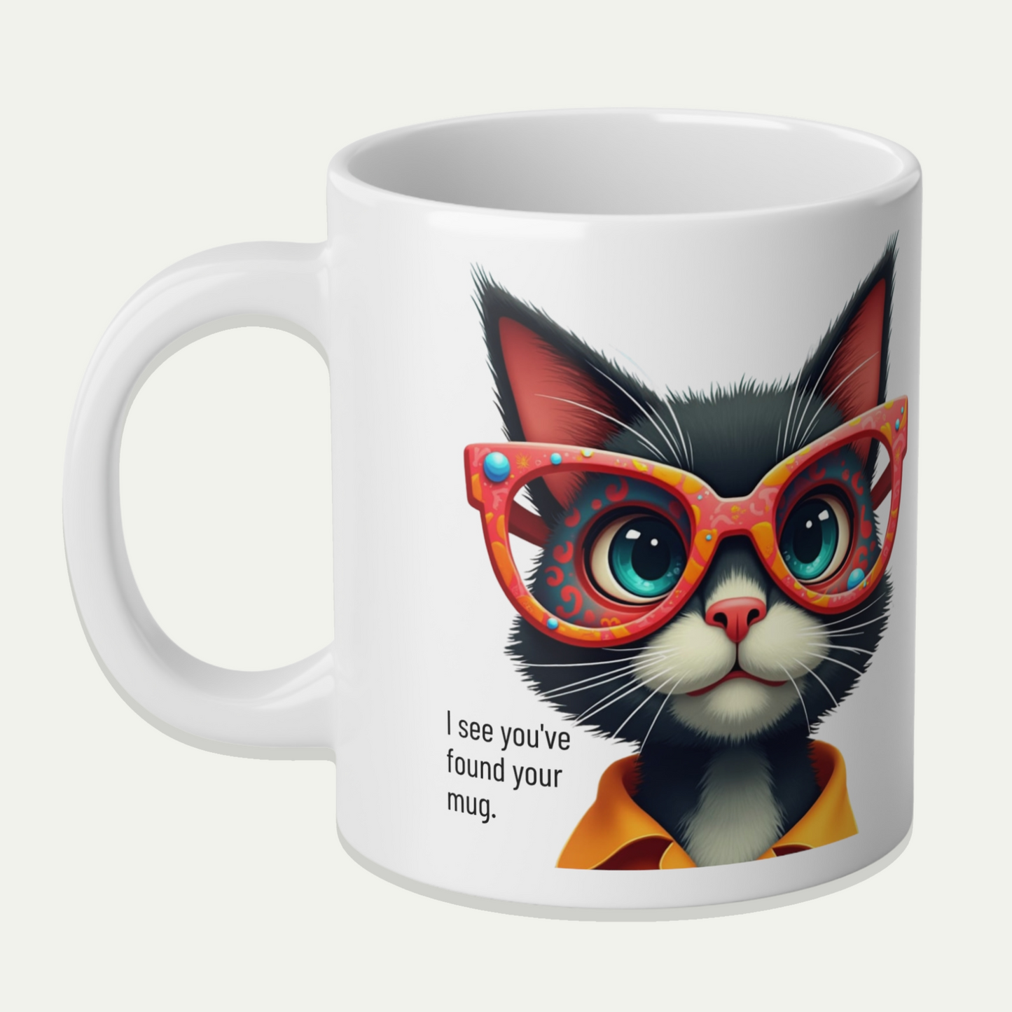 Large Mug, 20oz Funny Mug,  Black Cat Wearing Glasses